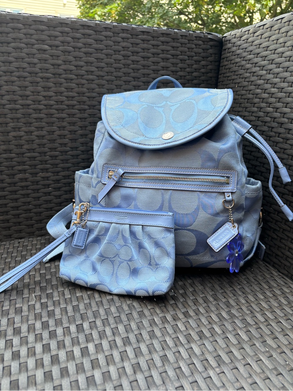 Coach Kyra Daisy Signature C Monogram Backpack Periwinkle With Matching Wristlet